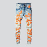Orangefarbene Jeans mit Sternenstickerei für Herren